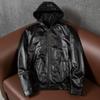 New Genuine Leather Hooded Jacket for Men Pure Top Grain Cowhide Casual Big Size Autumn Winter Coat