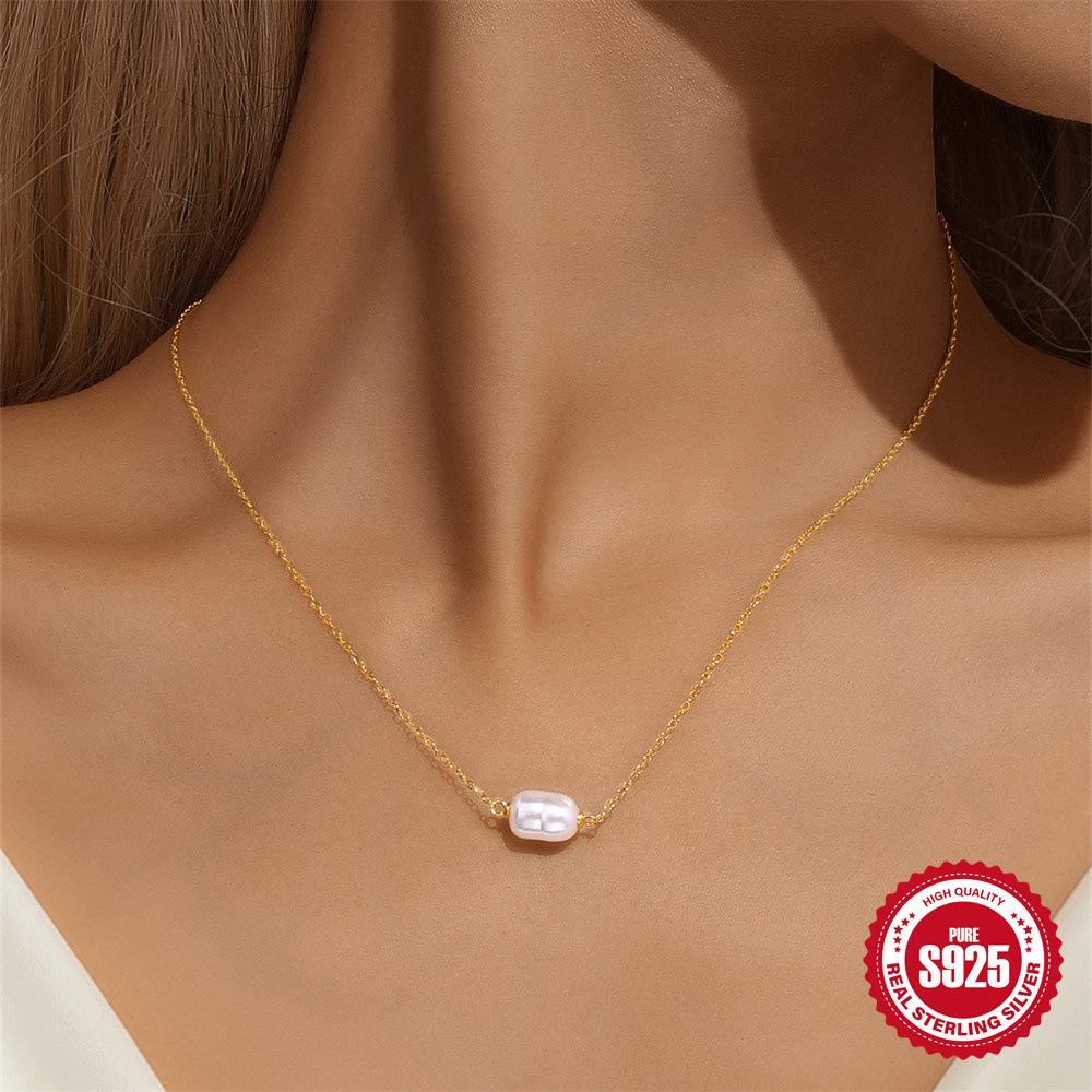 S925 стерлингового серебра ретро нерегулярный жемчуг простое универсальное ожерелье-цепочка на ключицу темперамент элегантное ожерелье подарок