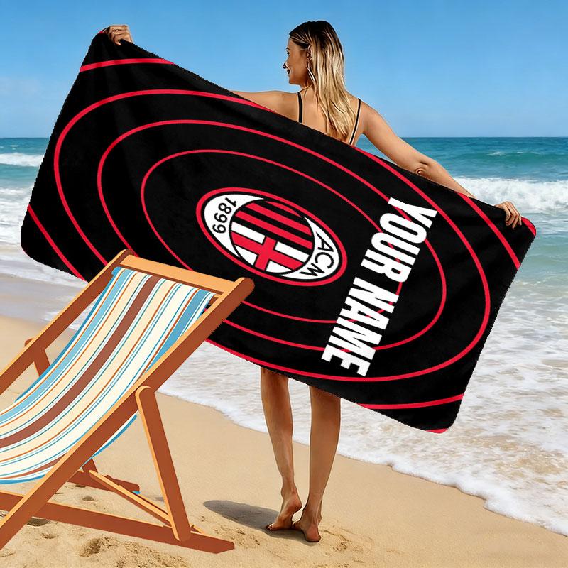 Custom Ac Milan Print Beach Towel, Large Soft Quick Dry Towel for Beach Camping Swimming
