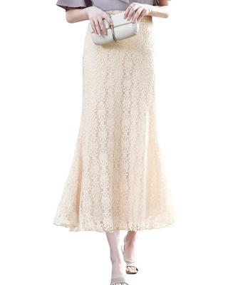 Юбка Yino Long Mermaid Lace Floral Elastic Commuting Women's, Юбка, Принт, Клеш, Длина до щиколотки, Талия, Эластичная, Подчеркивающая фигуру, Стройнящая, Женственная,