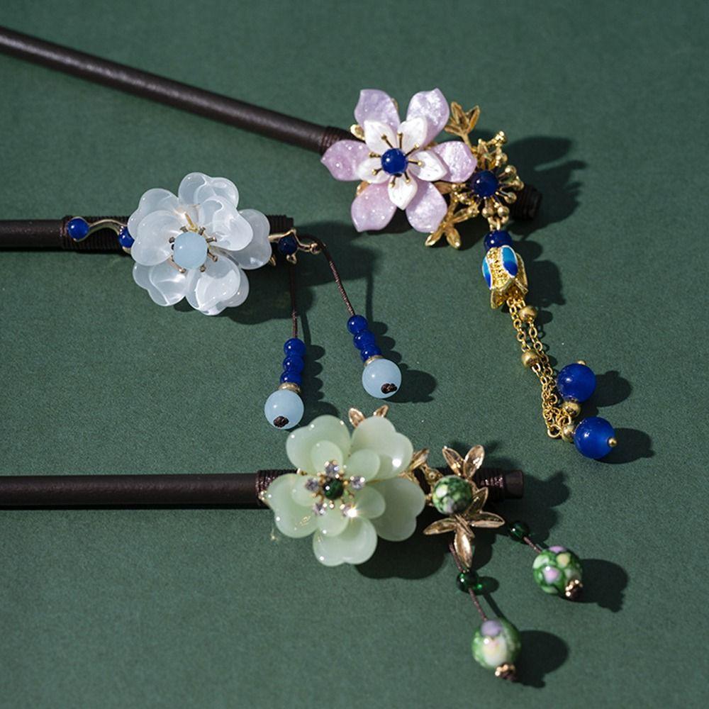 Hanfu Imitation  Flower Hair Sticks Hair Accessories Chinese Style Hairpin Wooden Hair Fork