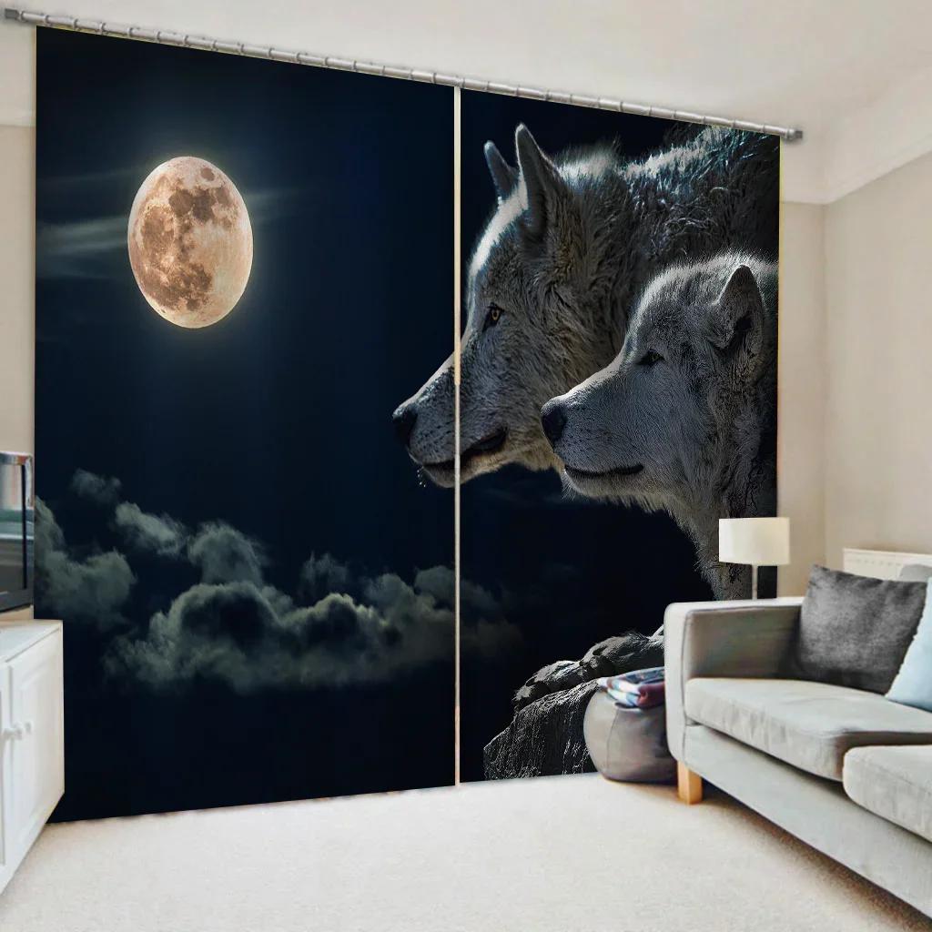 3D Дикий Волк Животное Круглая Блестящая Луна Дешевые Шторы На Окна Жалюзи Для Гостиной Детской Спальни Ванной Кухни Двери Домашнего Декора2