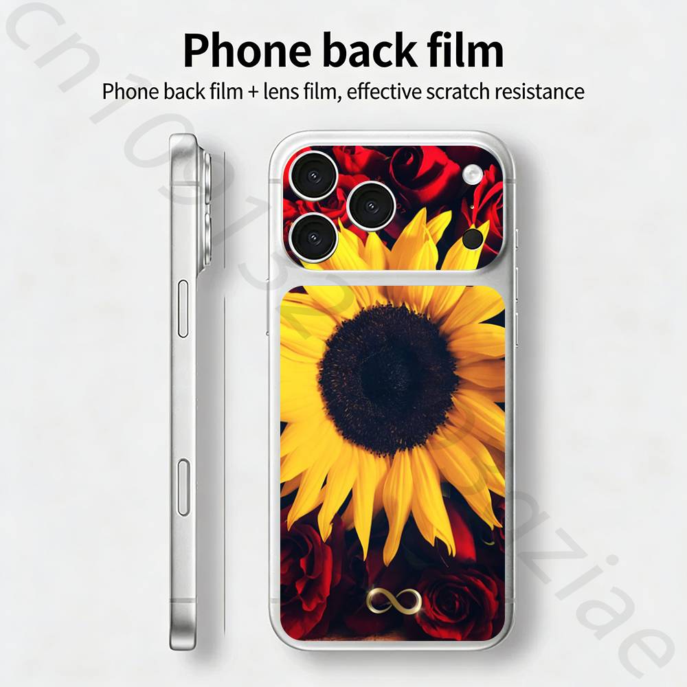 Роза и Подсолнух Для iPhone 17 pro Max /17 pro Полное Покрытие Наклейка Кожаная Обертка 3D Цветная Задняя Защитная Стикер Пленка