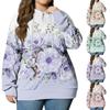 Women Plus Size Pullover Hoodie Flower Print Long Sleeve Hooded Sweatshirt