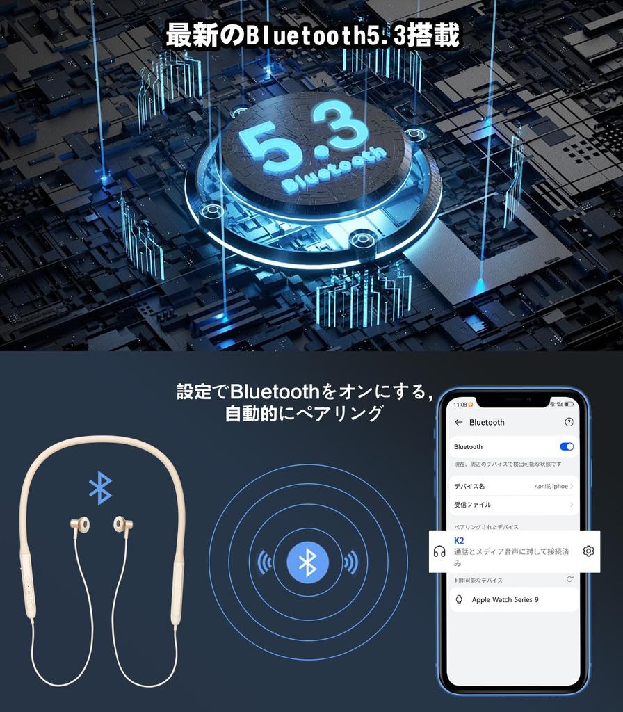 HQP шейный ободок Bluetooth беспроводные Bluetooth шумоподавление быстрая передача звука автоматические IPX7 технические стандарты совместимые с [Инновация 2025] наушники, вкладыши,