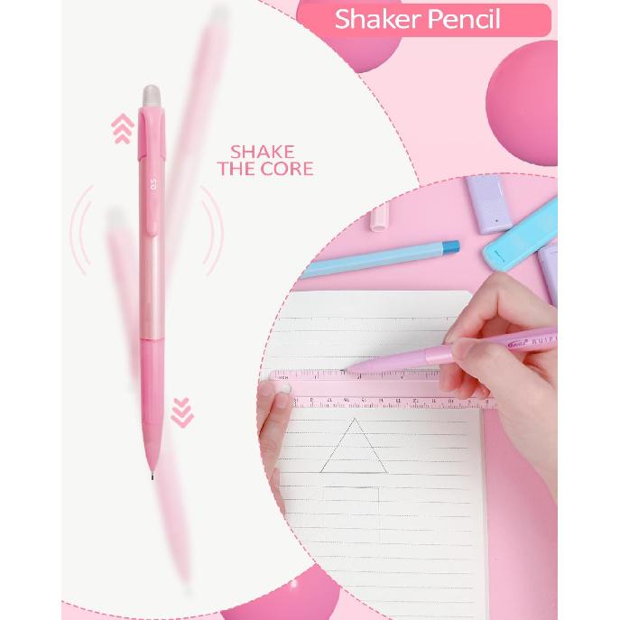 Mechanical Pencil Set with Pink Pencil Case,12X Pastel Mechanical Pencil 0.5mm-2.0mm with 564X HB+36X Color Leads for Writing, Drafting, Drawing,