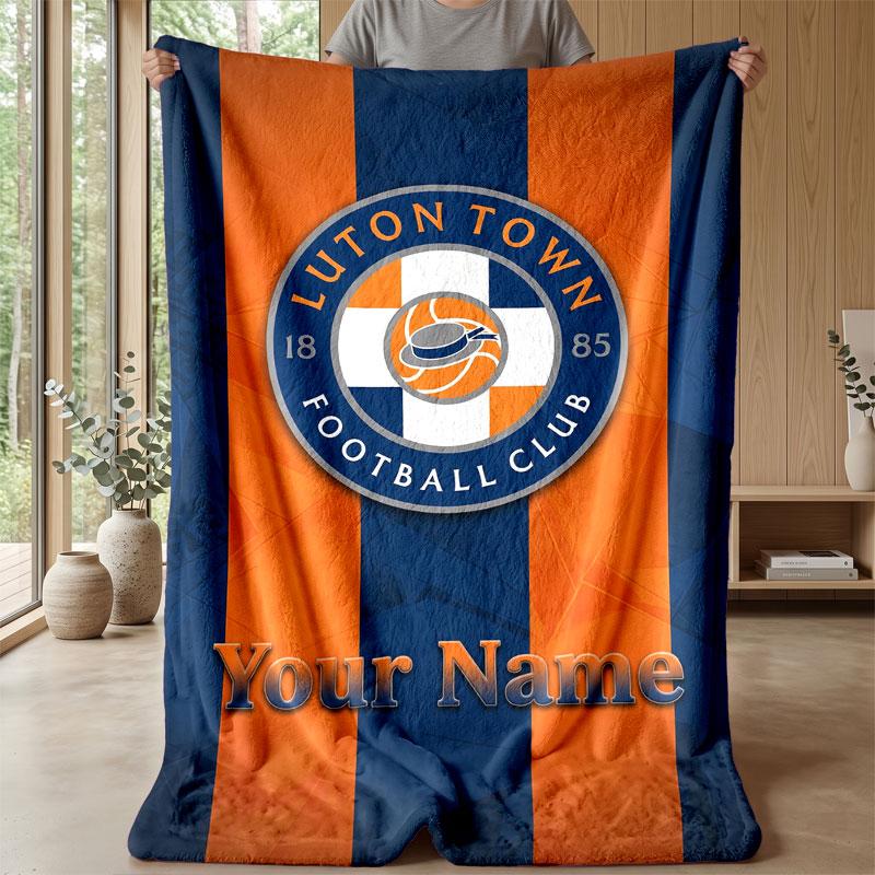 Luton Town Custom Name Text Flannel Blanket Soccer Logo Personalized Fleece Throw Blanket Special Gift For Sofa Bedroom Home
