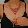 Water Drop Super Flash Red Bridal Necklace Earrings Two-piece Set Rhinestone New Necklace Suitable for Weddings
