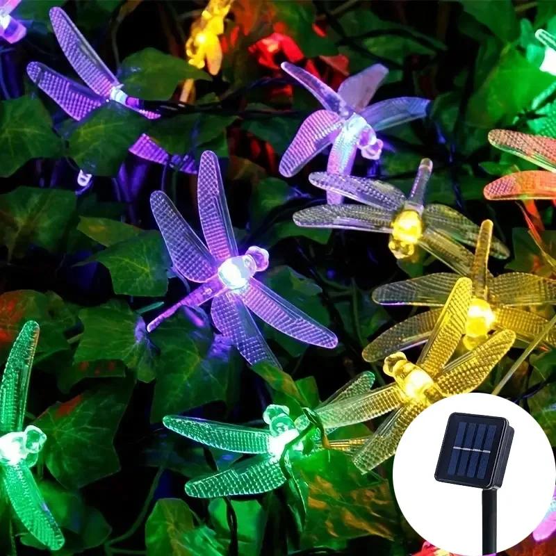 Solar LED Dragonfly String Lights Fairy Lawn Light Outdoor Waterproof Lamp For Home Garden Yard Wedding Decoration Lighting