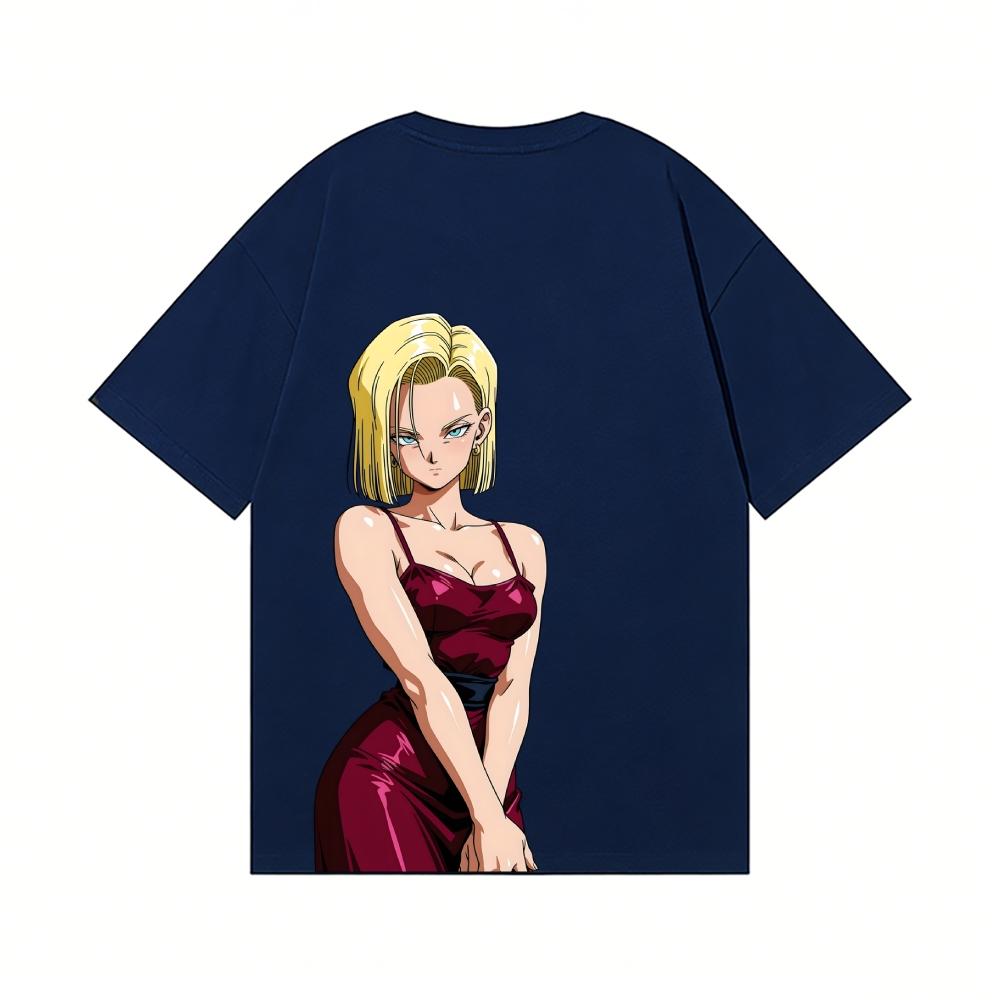 Хлопковая футболка с принтом Android 18 из Dragon Ball Качественная уличная одежда Подходит как для мужчин, так и для женщин Летние футболки
