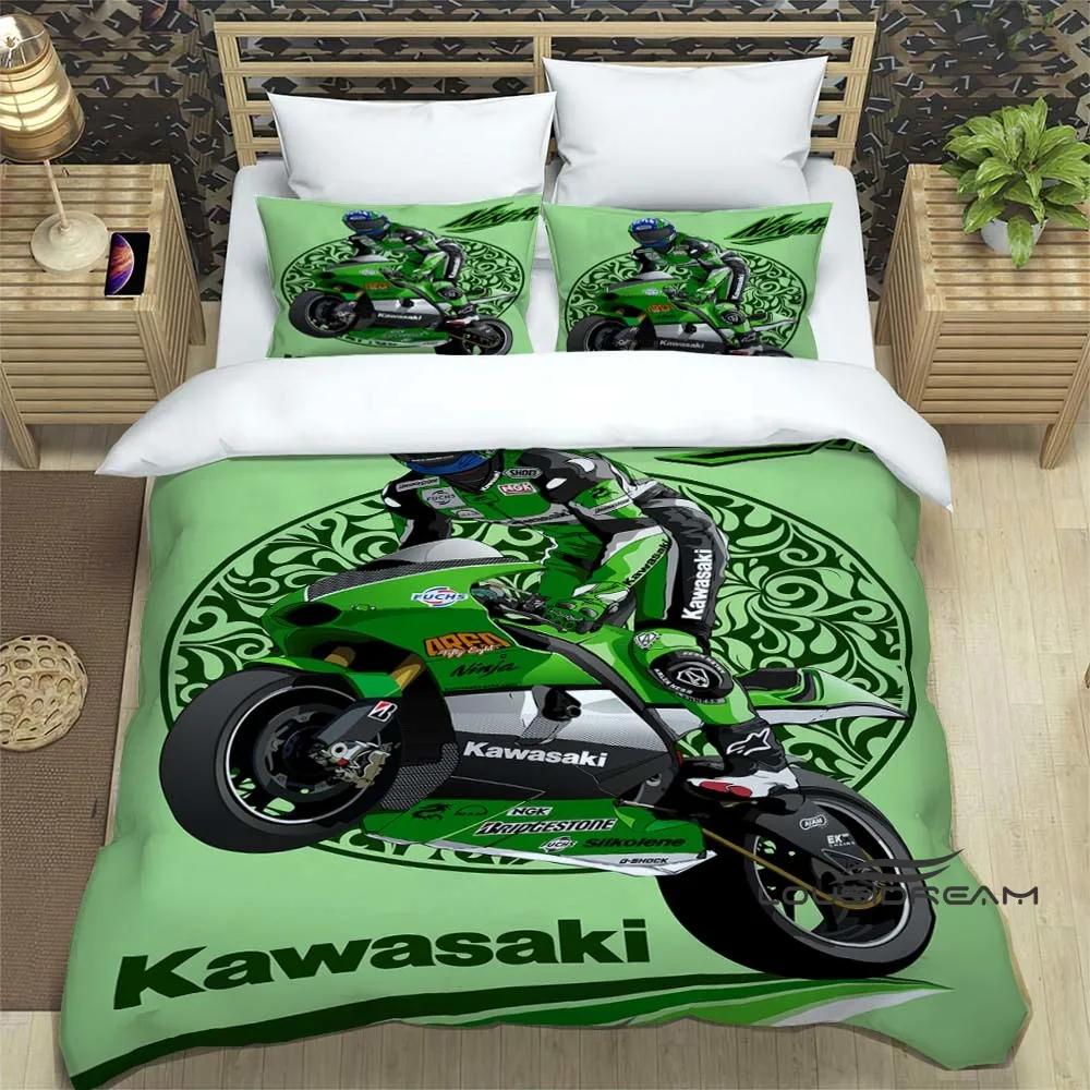 3D Ретро Принт Логотип Мотоцикла K-Kawasaki Комплект Постельного Белья Элегантный Комплект Постельного Белья Пододеяльник Покрывало на Кровать Роскошный Подарок на День Рождения