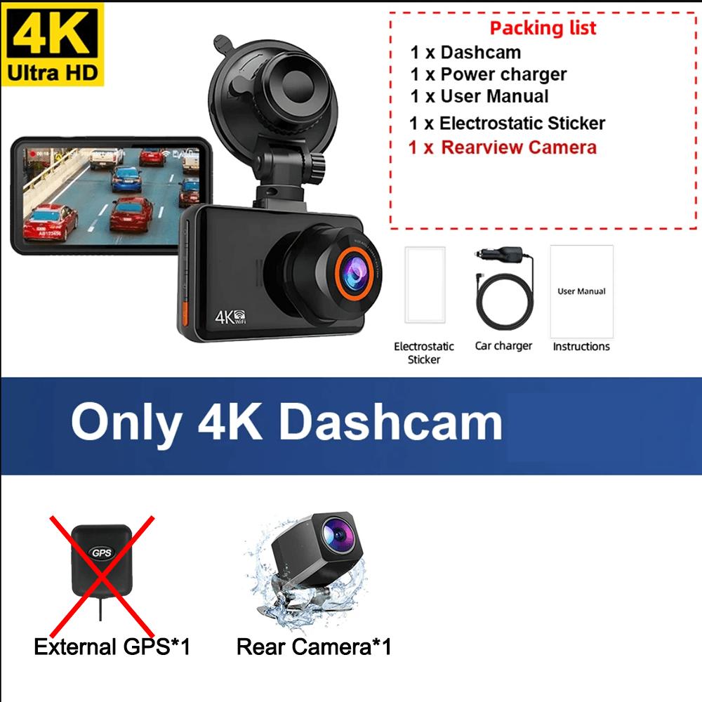 4K Car Dvr Video Recorder GPS Wifi Front and Rear Camera DashCam for Cars for Vehicle Rear View Camera Parking Monitor Black Box