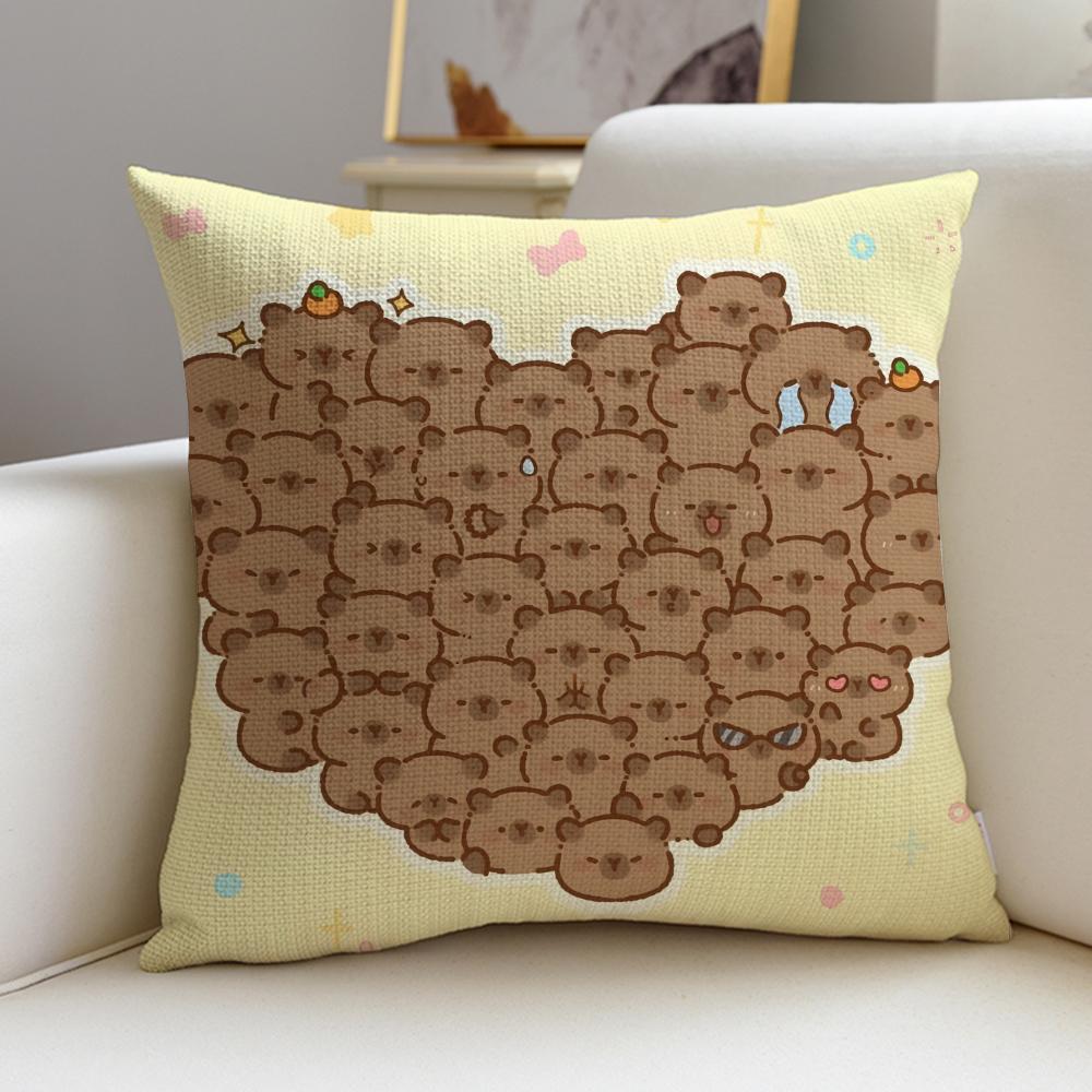 Calm CCapybaraS Cushion Cover Breathable and skinfriendly linen pillowcase square removable and washable cushion