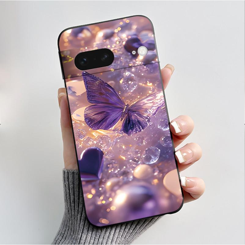 For Google Pixel 7 / Pixel 7 Pro Case Luxury Fashion Butterfly Flowers Black Soft TPU Silicone Back Cover Pixel7 7Pro Phone Case
