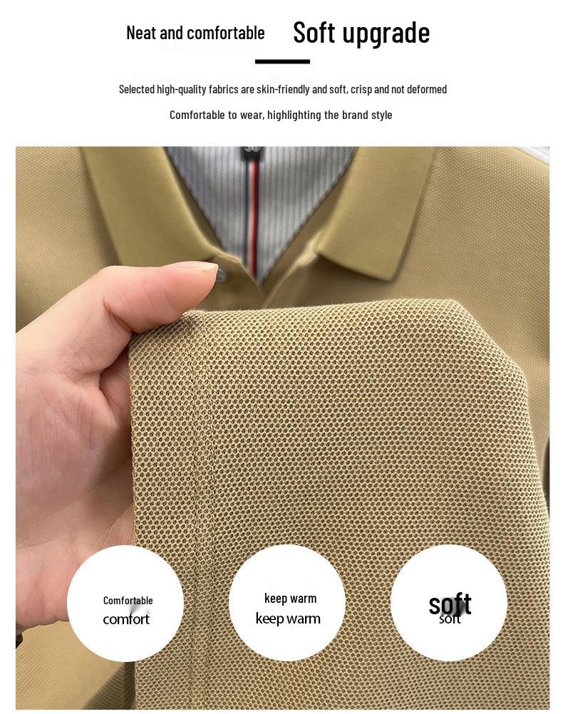 Мужская однотонная хлопковая рубашка-поло - Повседневный топ с длинным рукавом