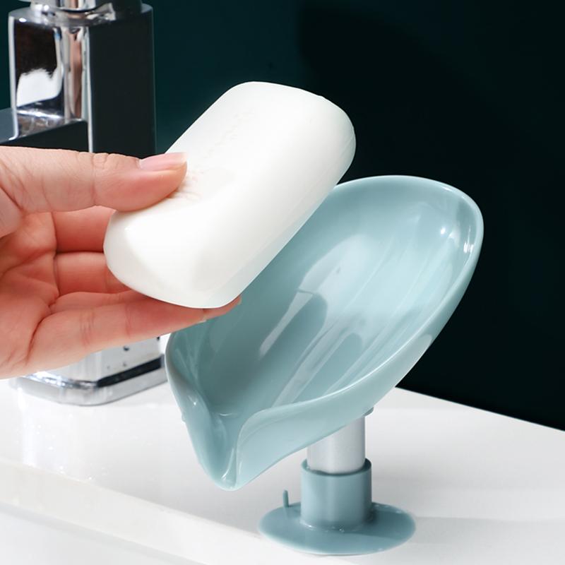 Leaf Shape Soap Box Drain Soap Holder Box Bathroom Shower Soap Holder Sponge Storage Plate Tray Bathroom Supplies Bathroom Gadge