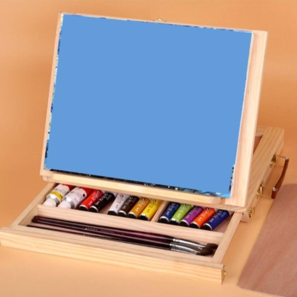 Beech Wood Portable Wooden Table Easel Multifunction Oil Paint Easel  Outdoor Painting