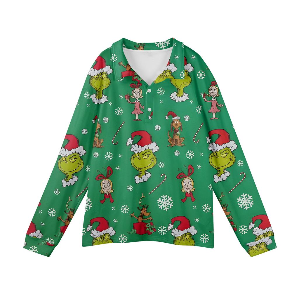 Мужская повседневная рубашка с длинным рукавом на пуговицах с рождественским принтом