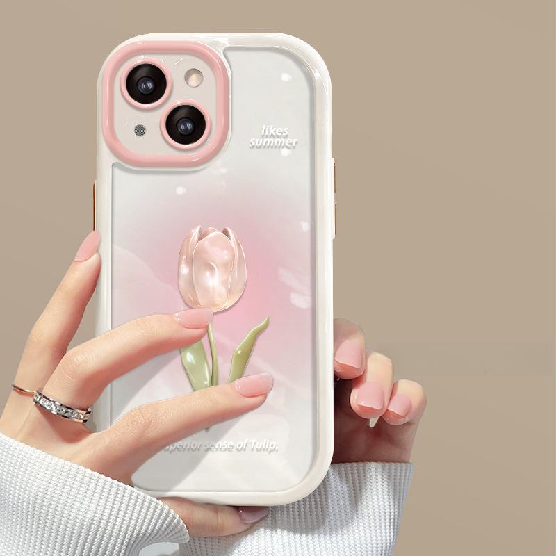 Подходит для чехла для мобильного телефона Apple 14promax для женского IPhone 13 Простой мазок Тюльпан 11/12mini