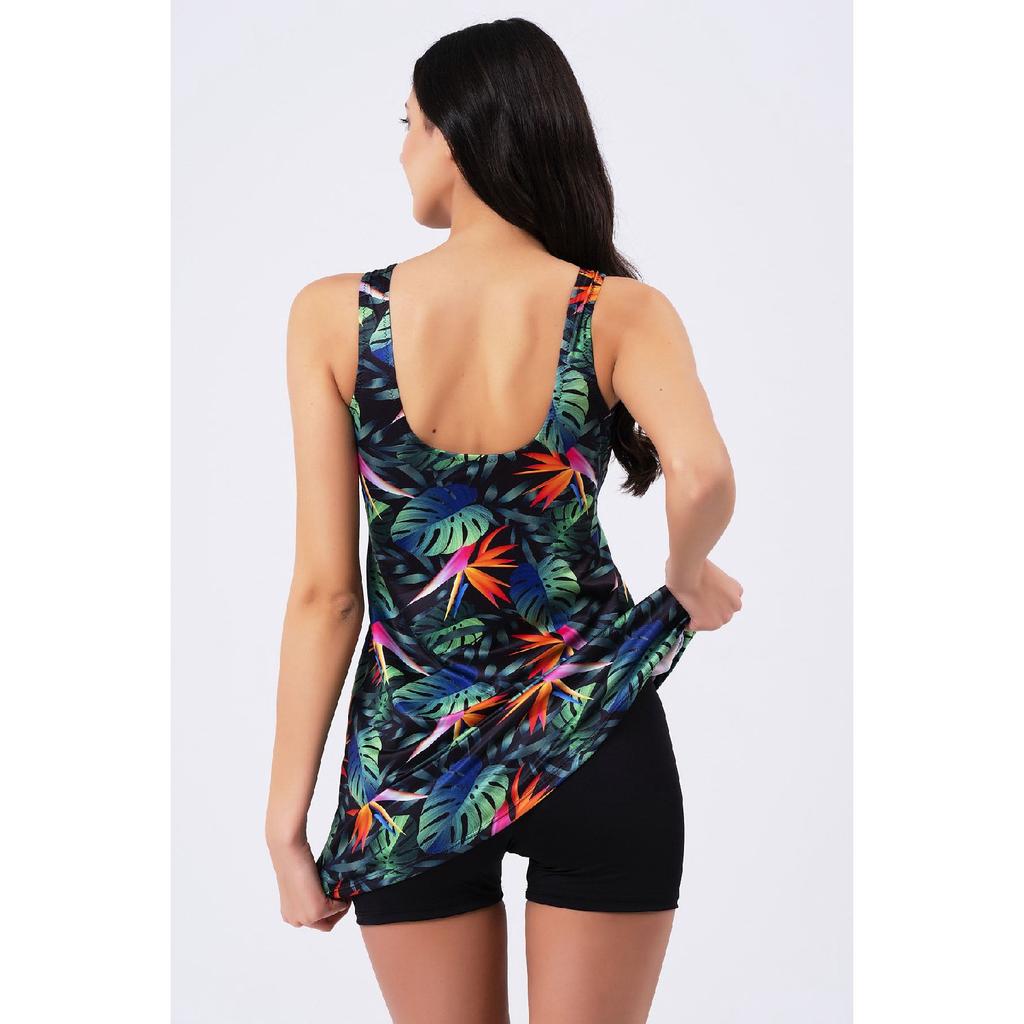 Женский платье-купальник с тропическим узором и шорты из лайкры (широкий размерный ряд)