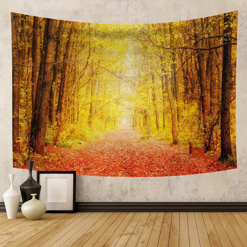 Autumn Forest Tapestry Wall Hanging Natural Fallen Leaves Landscape Hippie Tapestry Colorful Living Room Hanging Wall Tapestry