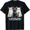 Catloween Милые коты-призраки и Черная кошка Хэллоуин Подарок Унисекс Футболка Унисекс Футболка
