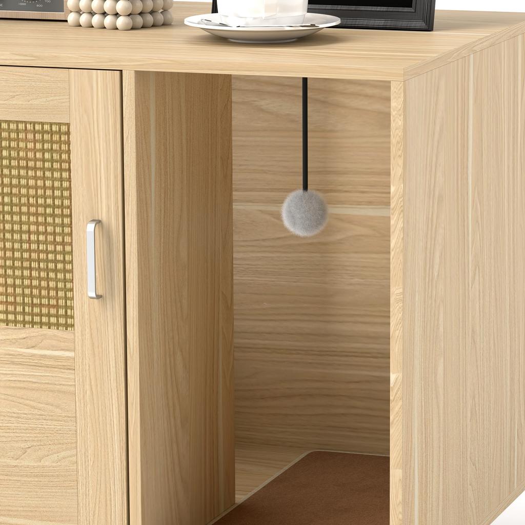 Cat Litter Box Furniture Sand Box With Scratching Pad And Rattan Door 80x50x50 Cm Oak
