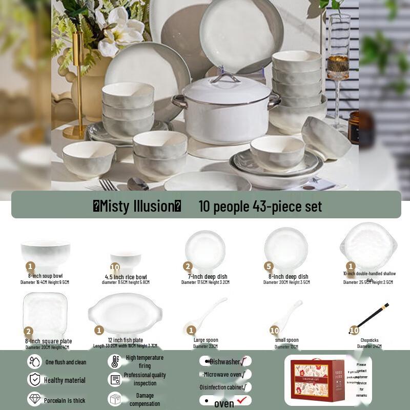 KANGMO Misty Rain European Style 43-Piece Ceramic Dinnerware Set
