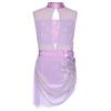 Girls Dance Costume Sleeveless Backless Design Sheer Mesh Overlay Sparkle Rhinestone Asymmetrical Skating Dress