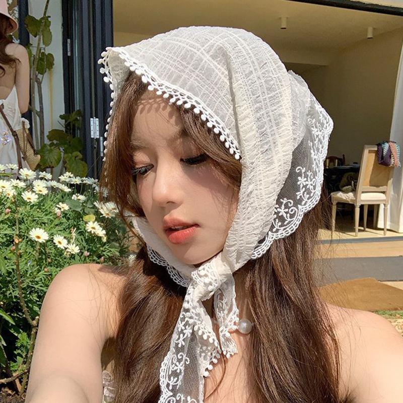 1Pieces Korean Ins Lace Hair Scarf Women Triangle Hair Band Strap Hair Bag Headscarf Hat Travel Mountaineering Scarf