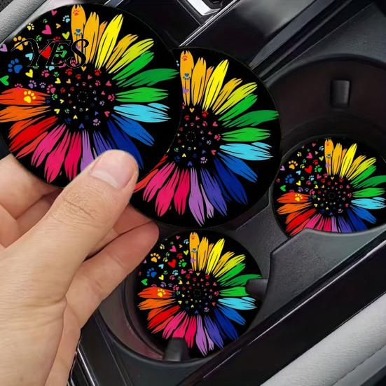 Reusable Car Coaster 2PCS Coasters, with Tree of Life Pattern Printed, Non-Slip Thermal Quick Wipe Pads, Wear-Resistant Stain-Resistant Cup