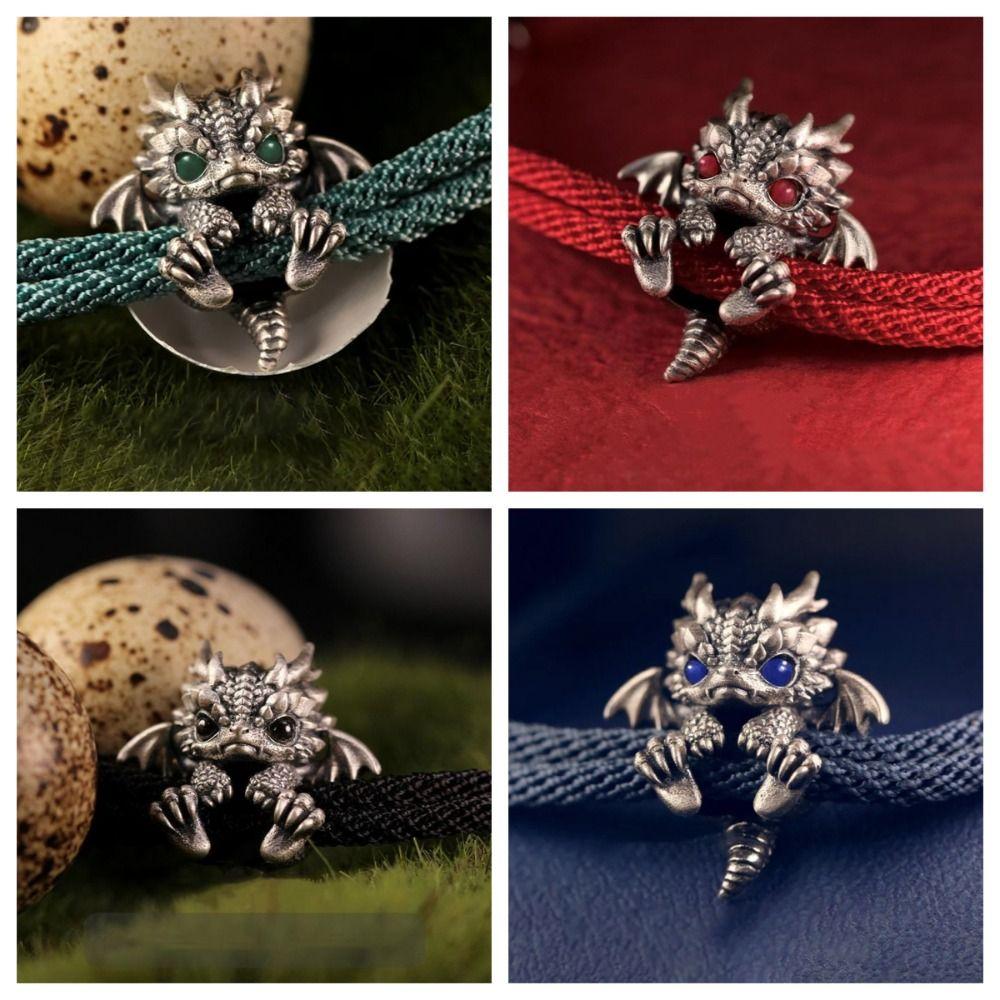 Регулируемый браслет из красной веревки в винтажном стиле, ручной работы, модный браслет-манжета с драконом