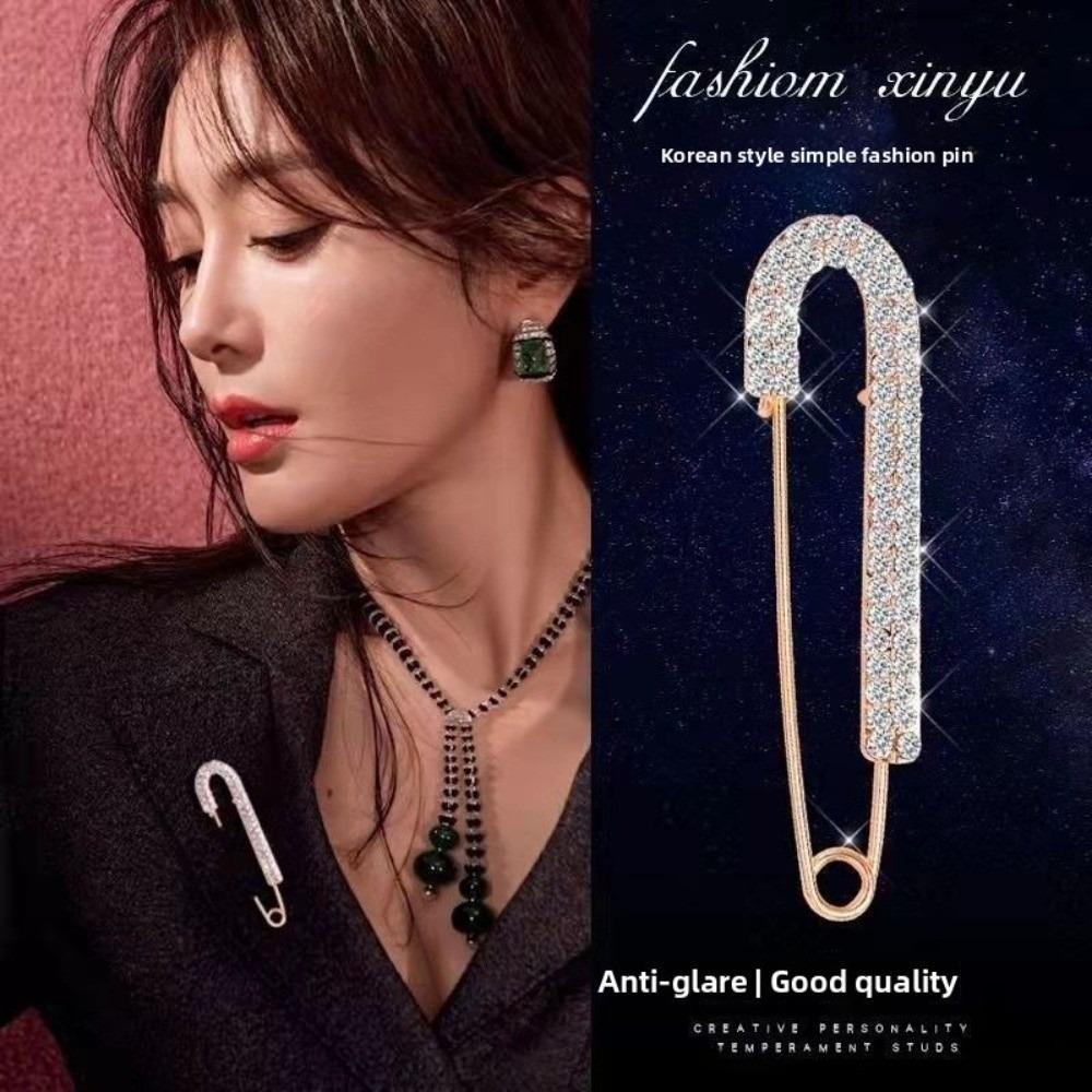 Large Safety Pin Metal Pin Crytal Clips Fashion Rhinestones Brooches  Scarf