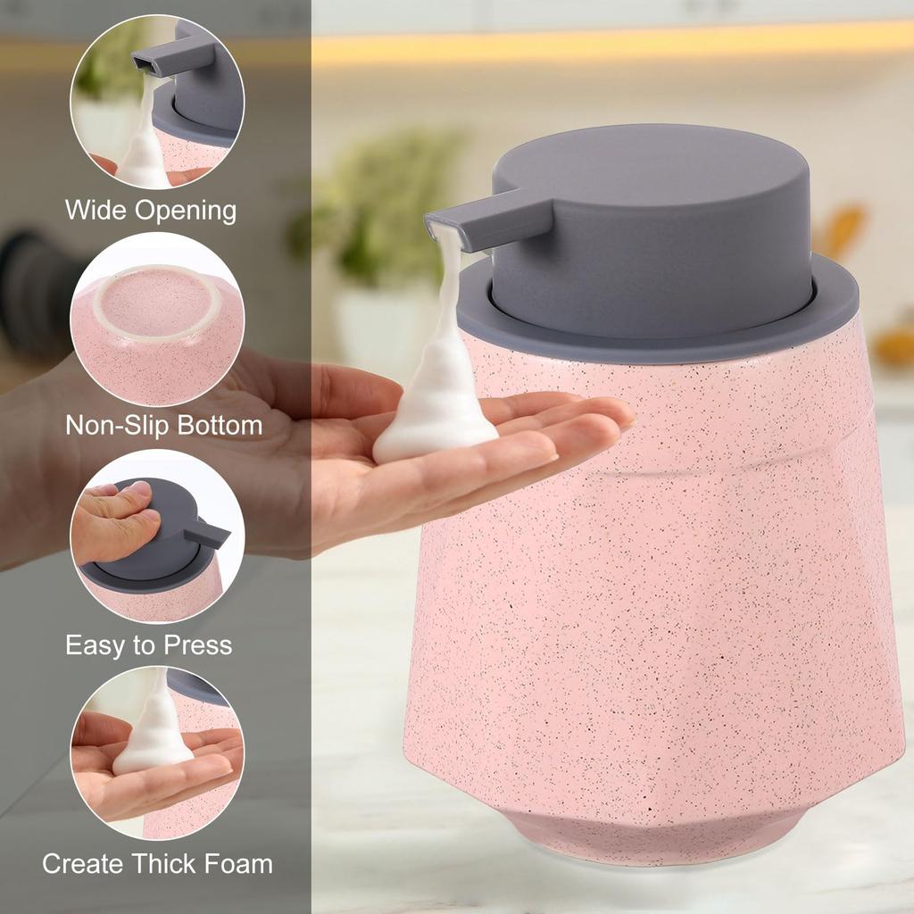 Uxcell Дозатор для пенного мыла Керамический насос для пенного мыла для ванной комнаты 400 мл Розовый