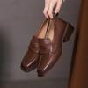 Мода 2025 Весна Натуральная Кожа Слипоны Женская Обувь Повседневные Лоферы Квадратный Носок Простая Обувь Обувь на Толстом Каблуке Женская Zapatos De Mujer