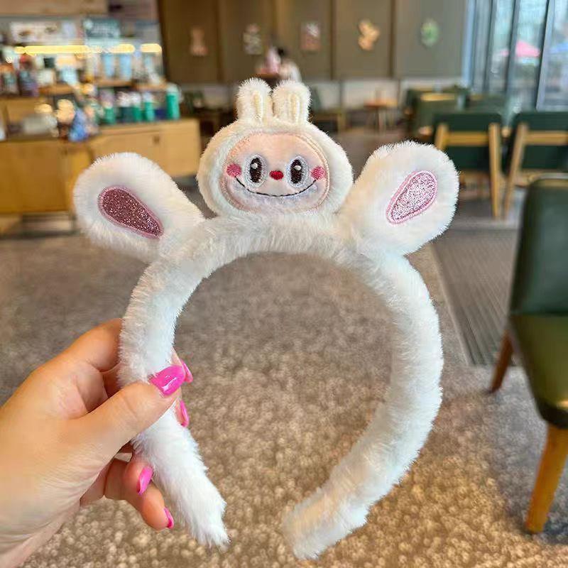 Обруч для волос Kawaii Labubu Повязка на голову Плюшевый головной убор Женский бутик Головной убор Аксессуары