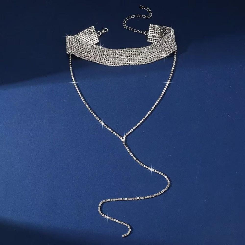 Y-shaped Rhinestone Necklace Multi-layer Long Choker Retro Multi-Layer Necklace Party