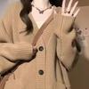 Women Sweater Coat V-Neck Long Sleeve Solid Color Knitting Coat with Large Pockets Mid-Length Loose Fit