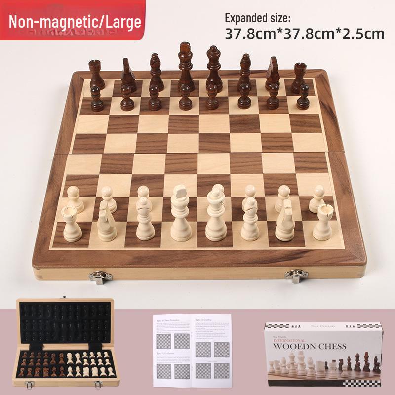 Large Foldable Solid Wood Magnetic Chess Set with Extra Queens – Educational Board Game for Adults and Children