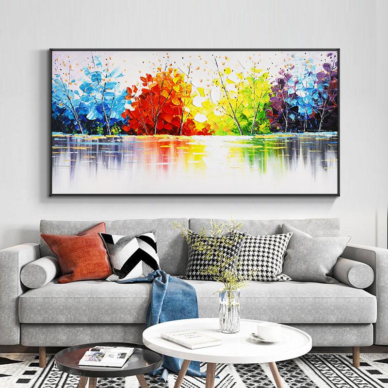 Abstract Colorful Tree Oil Painting Printed On Canvas Wall Art Landscape Posters Pictures for Living Room Home Decor No Frame