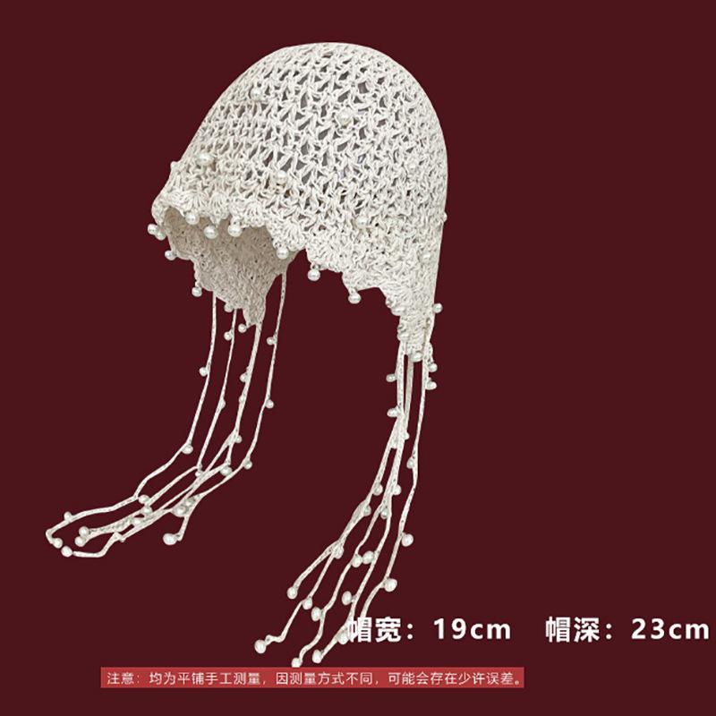 Hollow pearl pendants, handmade wrapped hats, women's ethnic style knitted pullover hats, vintage large toe pile hats