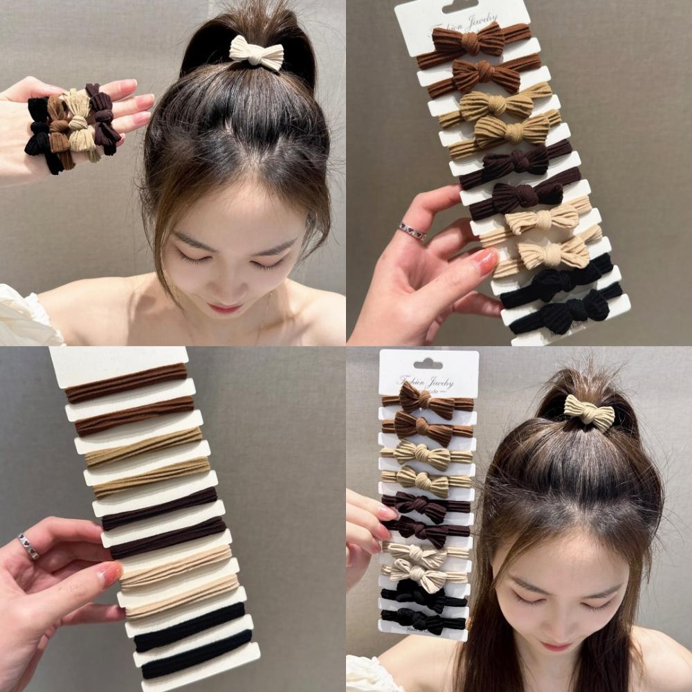 5-10Pc/Set Coffee Women Bowknot Hair Bands Elastic Headbands Black Bow Tie Scrunchies Headwear Girl Korean Hair Accessories Gift