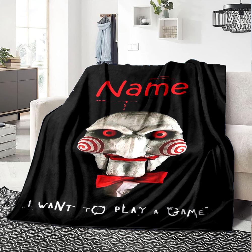 Custom Name Halloween horror Theme Printed Blanket - Perfect for Couch, Bed, Travel & Outdoor Use | Machine Washable, Cozy & Durable.