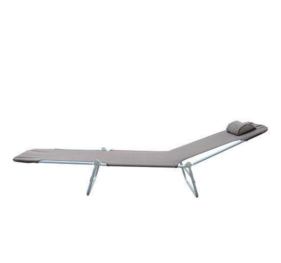 Folding Sun Lounger, Texteline Reclining Sun Bed with 5 Position Adjustable Backrest, Headrest, Coffee