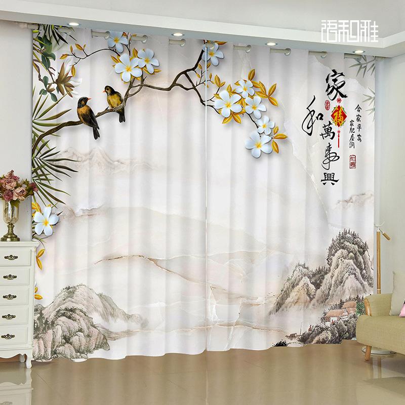 Элегантная роскошная комната в китайском стиле, декоративный рисунок в виде пейзажа, принт, гостиная, кабинет, спальня, ставни, жалюзи, 2 панели