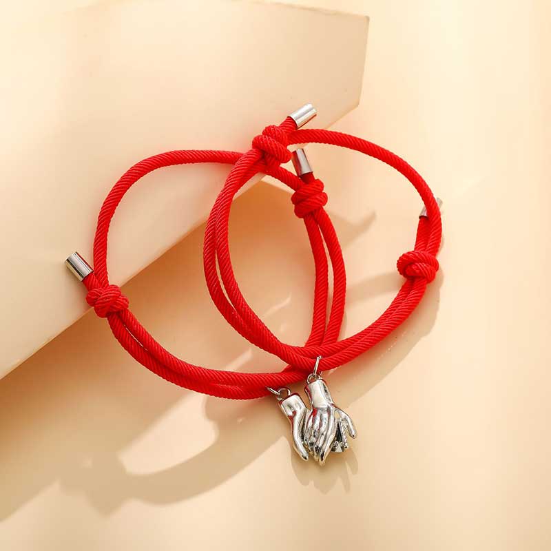 2PCS Couple's Handshake Magnetic Clasp Bracelet