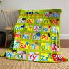 The pattern pairs uppercase and lowercase letters with corresponding images. for all seasons blanket lunch break throw gift