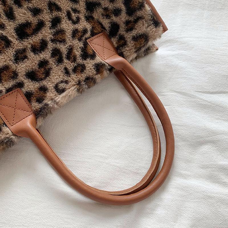 Женская зимняя теплая мягкая плюшевая сумка на плечо, модная сумка-тоут с леопардовым принтом коровы из искусственного меха, большая вместительная сумка