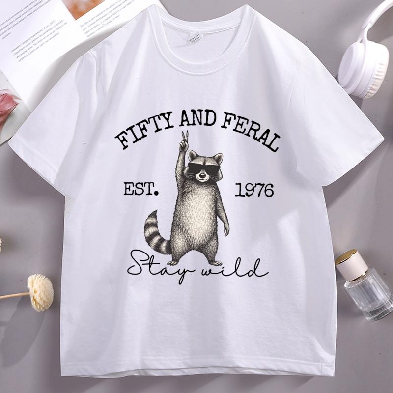 Funny 50th Birthday T-shirt Fifty Raccoon Graphic T Shirts Vintage Unisex Women Cotton Short Sleeve Round Neck Tshirt Streetwear