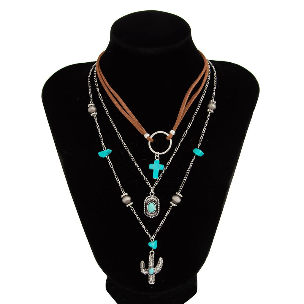 Ethnic Style Women Leaf Choker Woven Rope Leather Tassel Turquoise Stone Pendant Necklace Feather Retro Bohemian Necklaces